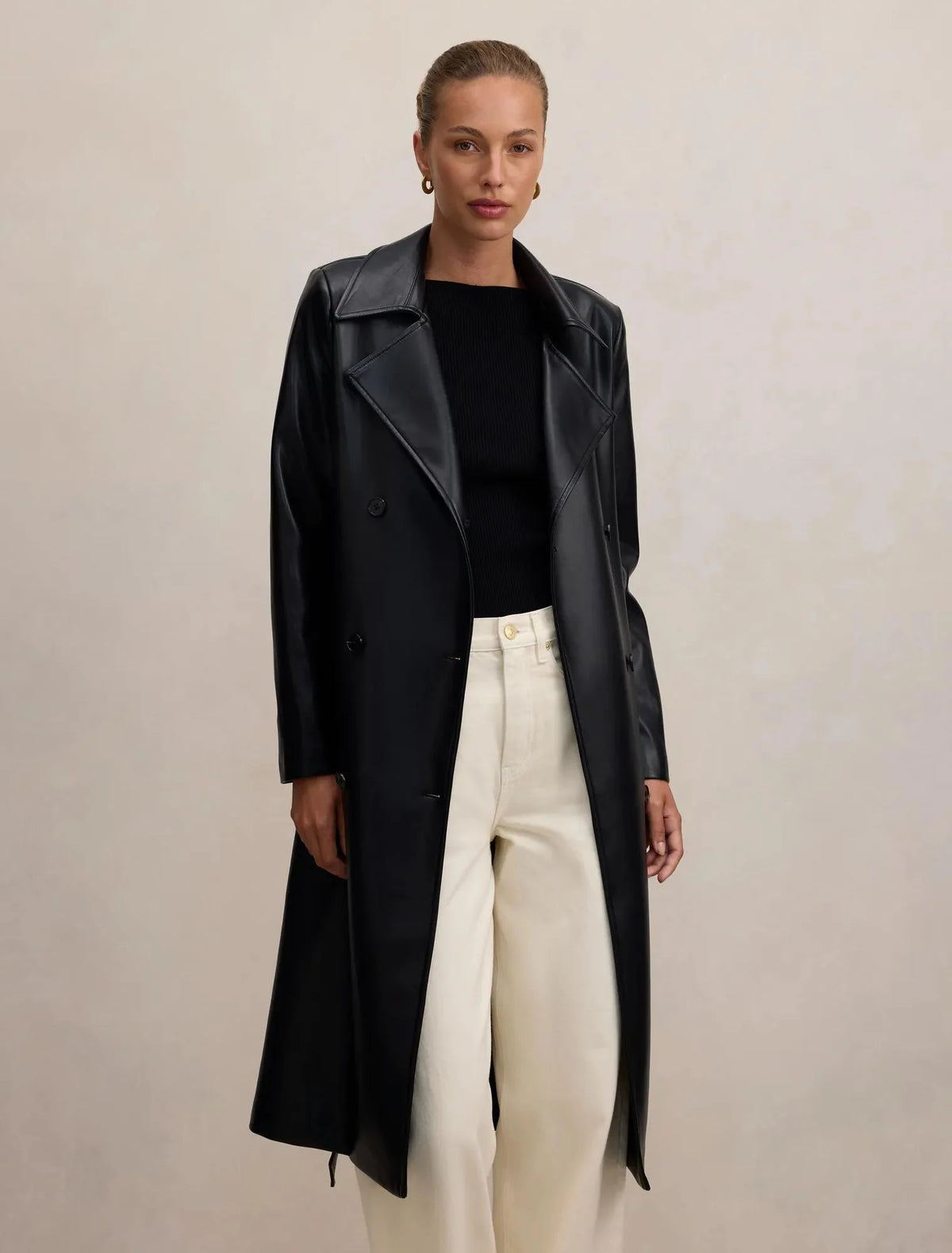 Faux Leather Trench Coat